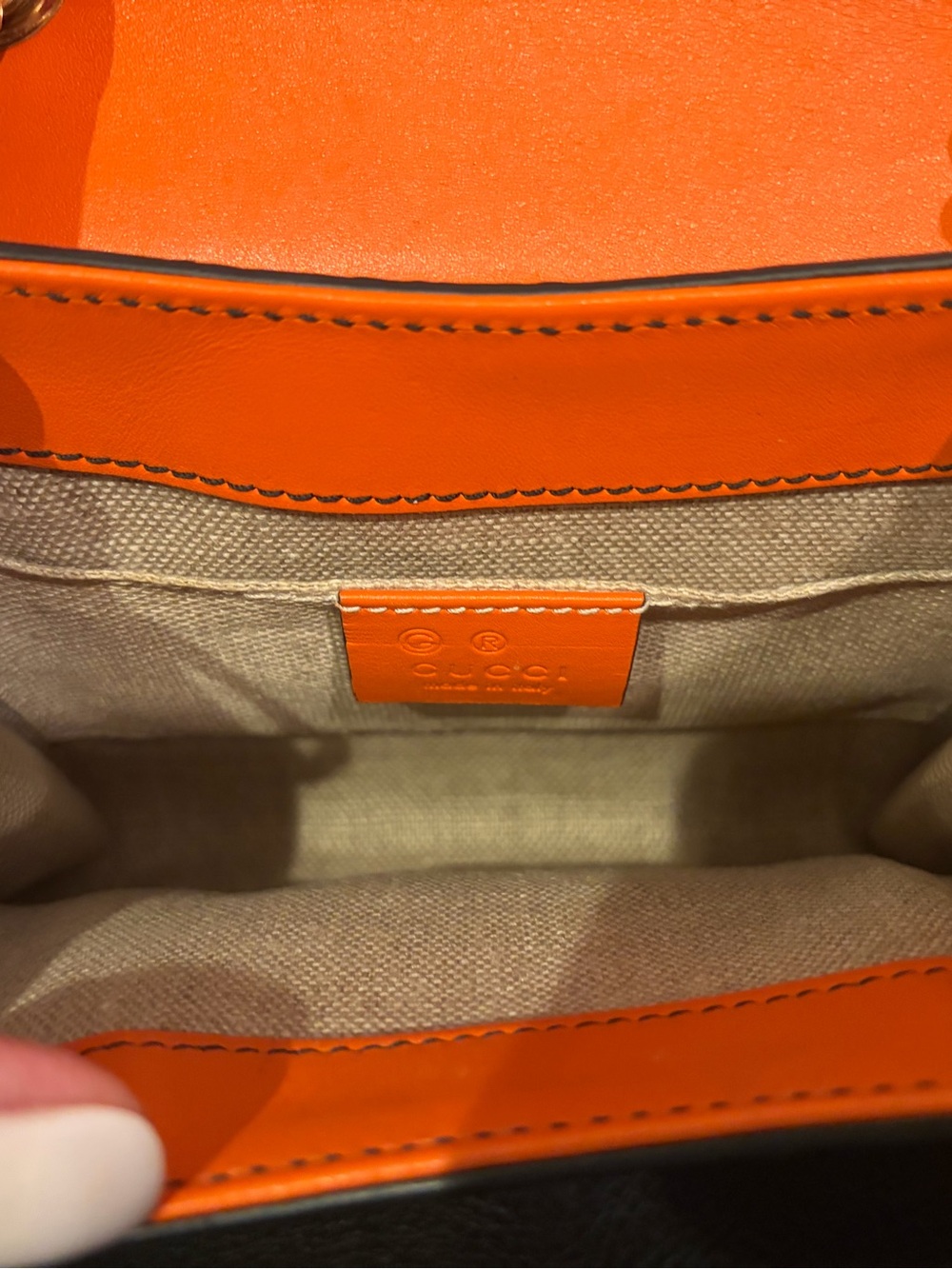 Vintage Gucci Orange Leather Monogrammed/Emblam Mini Bag with Horsebit Tassels - Picture 6 of 16